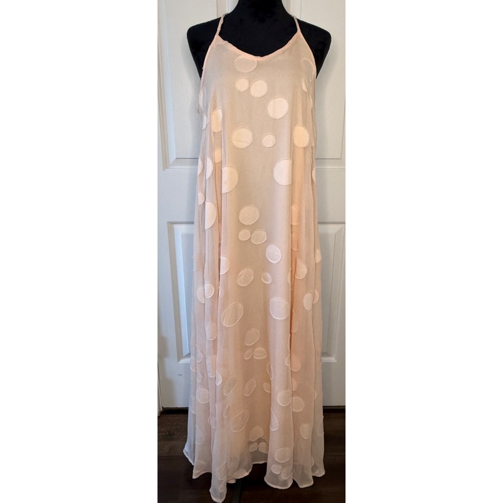 CY Fashion Peach Polka Dot Maxi Dress Size Small Racerback Adjustable Straps NWT